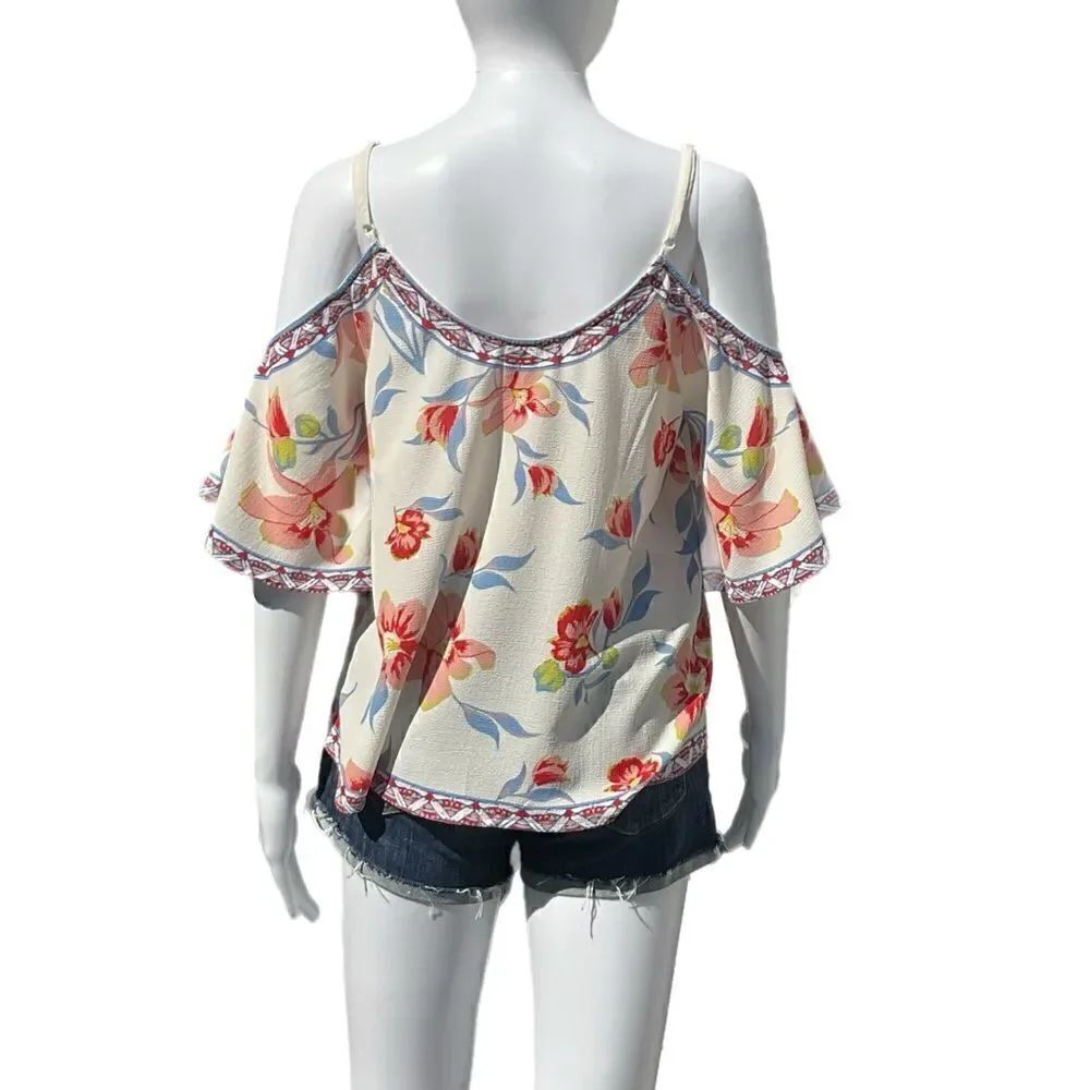 Cold Shoulder Tropical Top (White) - Picture 4 of 10